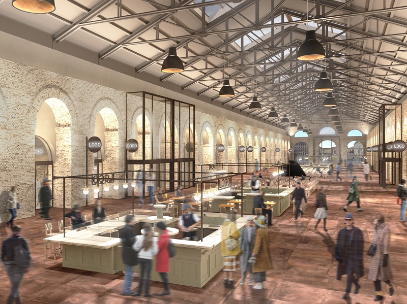 Il rendering della nuova shopping destination Officine Storiche a Livorno
